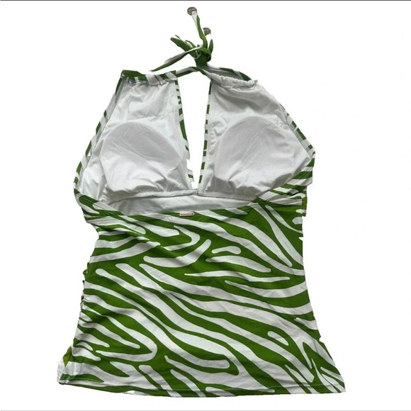 Anne Cole Women's Xs Green Animal Print High Neck Halter Swim Top - Picture 3 of 11